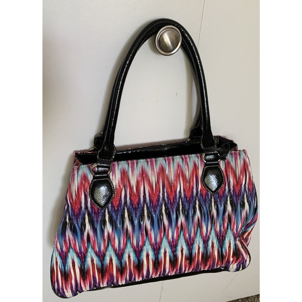Nine West Pink White Blue Purple Smocked Print Shoulder Bag Tote Handbag Purse